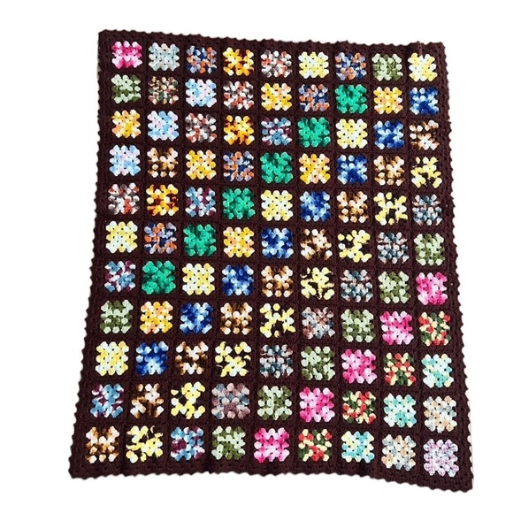 Vintage Granny Square Throw Blanket Knitted Brown Neutral Cozy Pink Blue Green - Picture 1 of 5